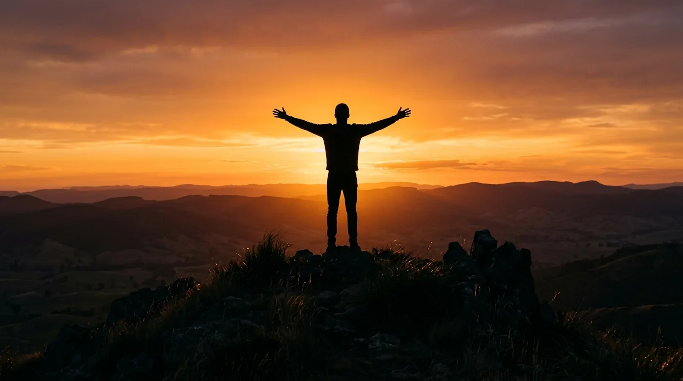 Silhouette figure on a hilltop at sunset - active lifestyle and everyday wellbeing